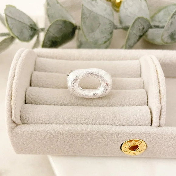 925 Sterling Silver Oval Ring Texture Ring Matte Ring Modern Geometric Ring - Picture 4 of 9